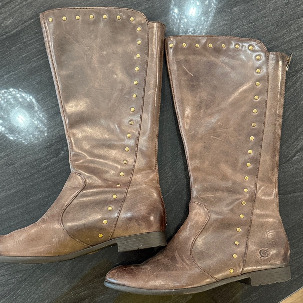 Born - Brown Studded Knee-High Boots